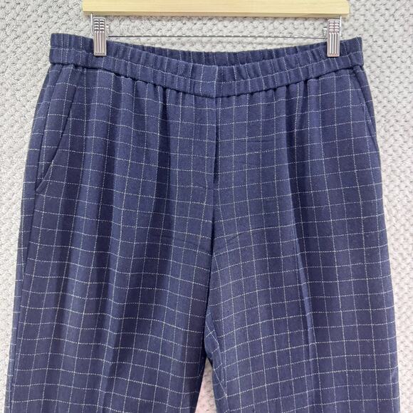 Eileen Fisher Pants Womens M Blue Checked Tussah Silk Straight Tapered Pocket - Picture 4 of 14